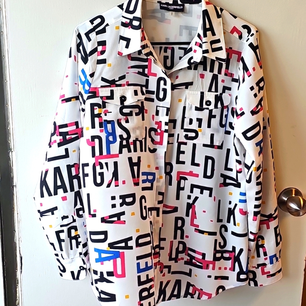Karl Lagerfeld Paris Graffiti Shirt Size M Colorful Button Down